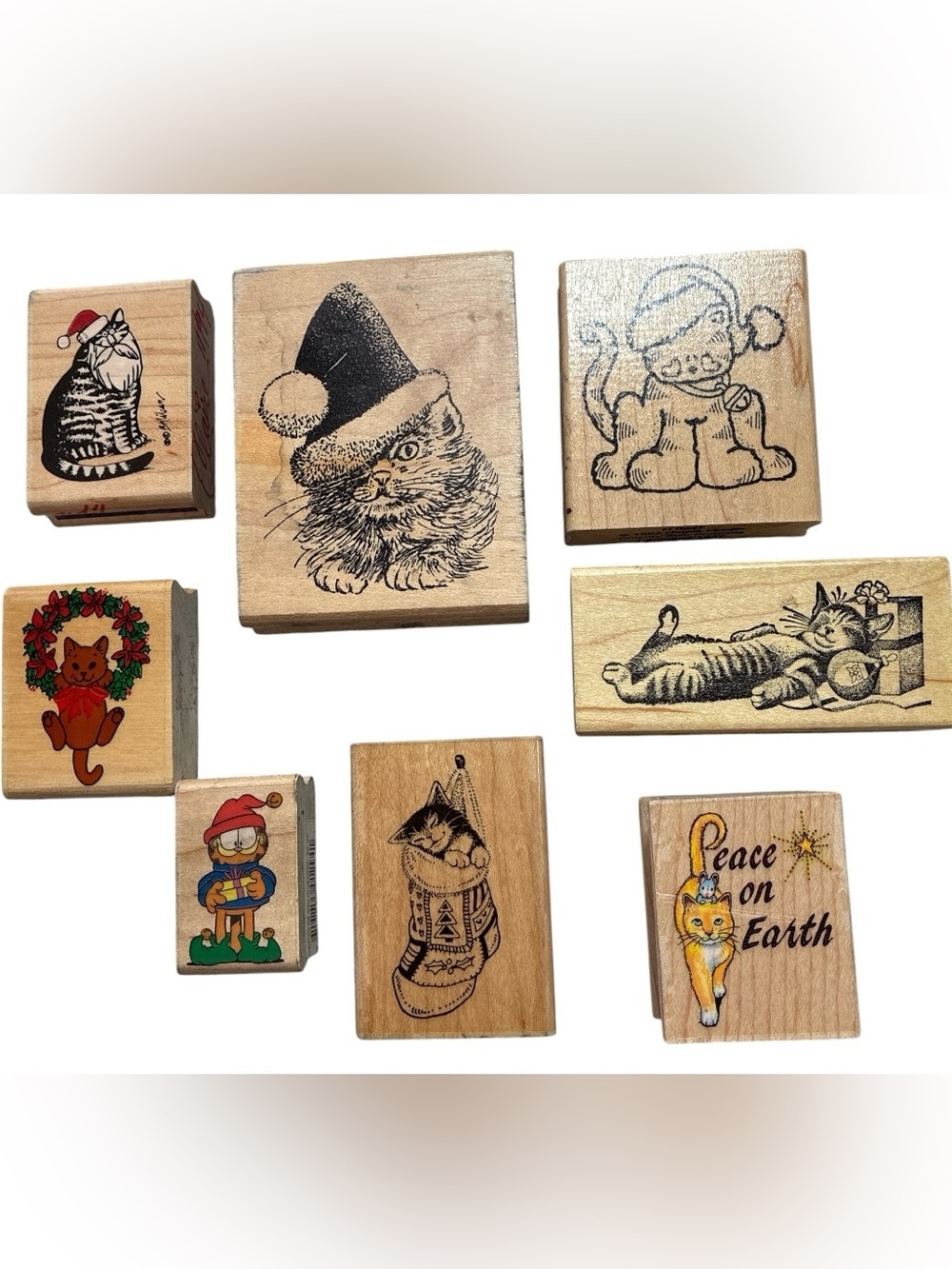 VIntage Christmas Cat Wood Mounted Rubber Stamp Lot